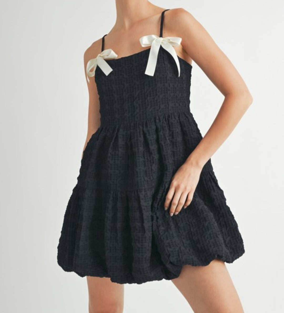 BUBBLE BLACK MINI DRESS