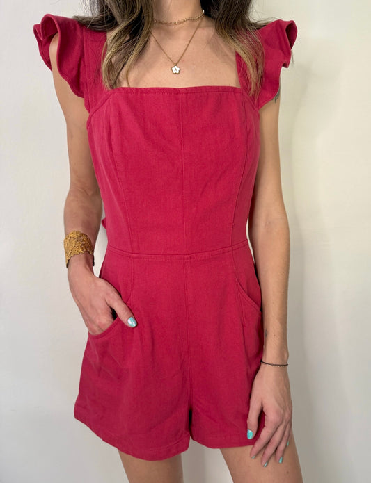 RED OPEN BACK ROMPER