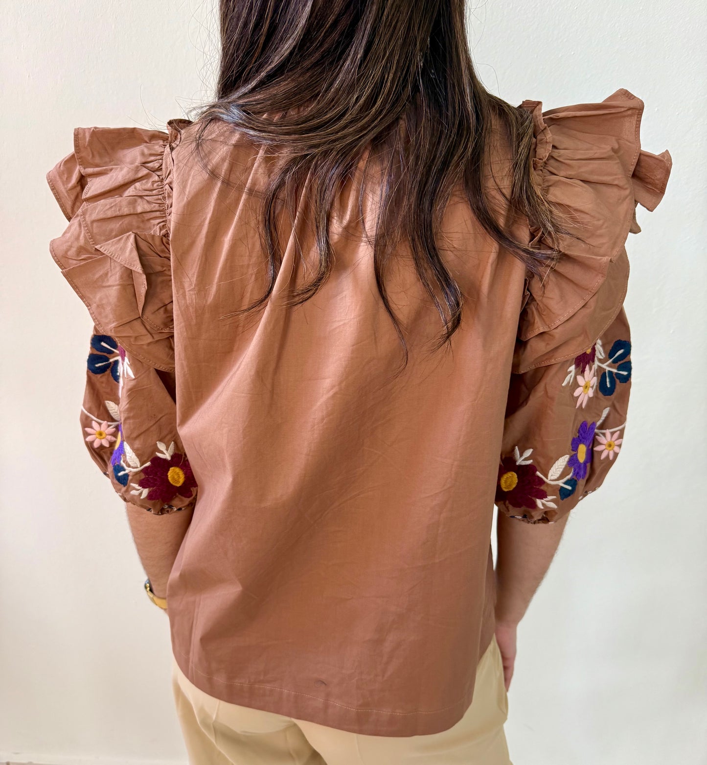 BROWN RUFFLE BLOUSE