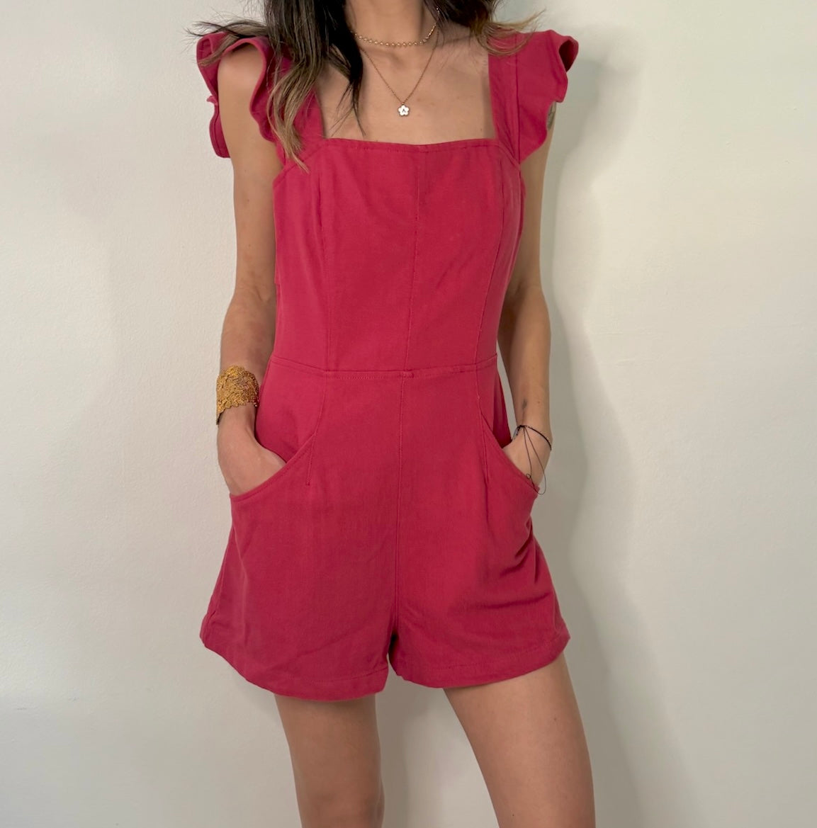 RED OPEN BACK ROMPER