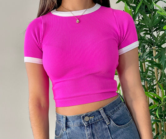 WHITE / PINK CROP TOP