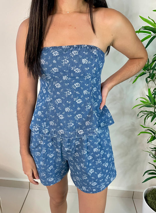 FLORAL DENIM SET